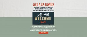 Get a $5 bonus credit for every $25 in gift cards spent before 12/31/20