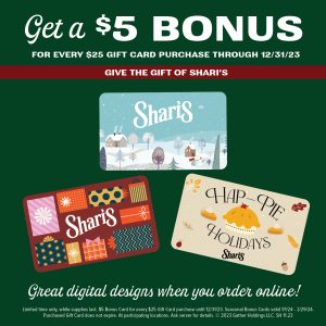 Get a $5 bonus credit on every $25 in gift cards purchased between now and 12/31/23